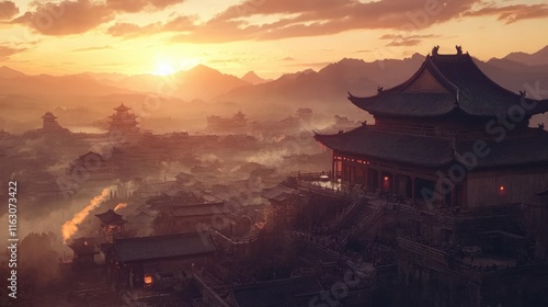 Wallpaper Mural A historic chinese village on sunset made with tools Torontodigital.ca