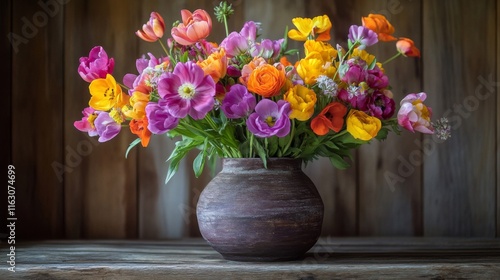 Wallpaper Mural Colorful Spring Flowers in a Rustic Vase Torontodigital.ca