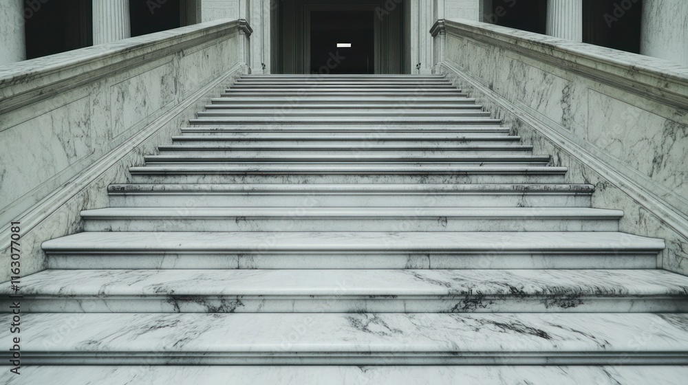 Obraz premium Grand marble staircase leading to a dark doorway.