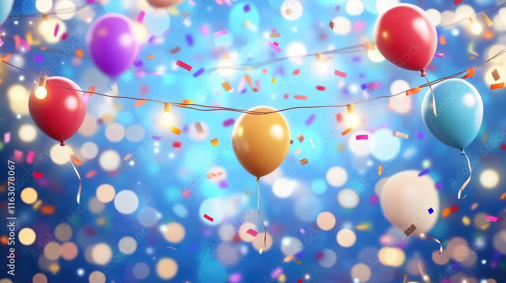 Colorful balloons and confetti create a festive atmosphere for celebrations. Colorful balloons and confetti create a festive atmosphere for celebrations.