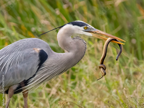 Great Blue Heron with Snake