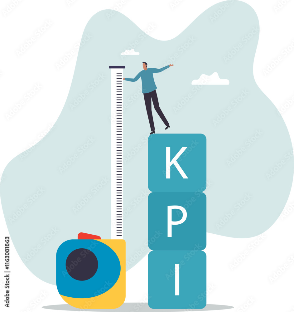 KPI, key performance indicator measurement to evaluate success or meet target, metric or data to review and improve business.business concept.flat character. KPI, key performance indicator measurement to evaluate success or meet target, metric or data to review and improve business.business concept.flat character.