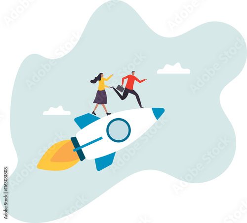 Team direction, leadership to guide team to success, boost team productivity or innovation to succeed, partnership or success startup.business concept.flat character.