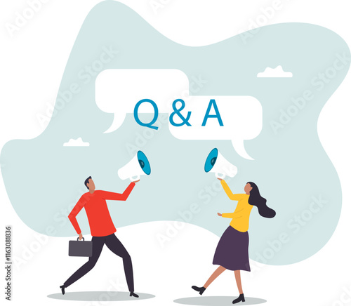 Q&A, question and answer session, FAQ or frequently asked questions, information to solve problem.business concept.flat character.