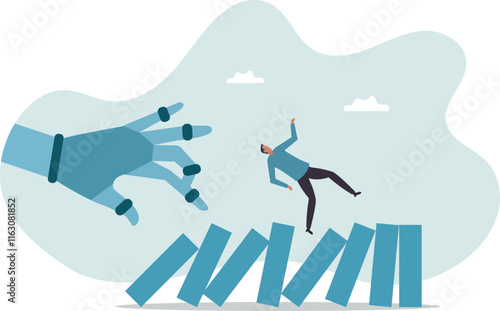AI to disrupt human work, Artificial intelligence impact or challenge, job uncertainty future, innovation effect,business concept.flat character.