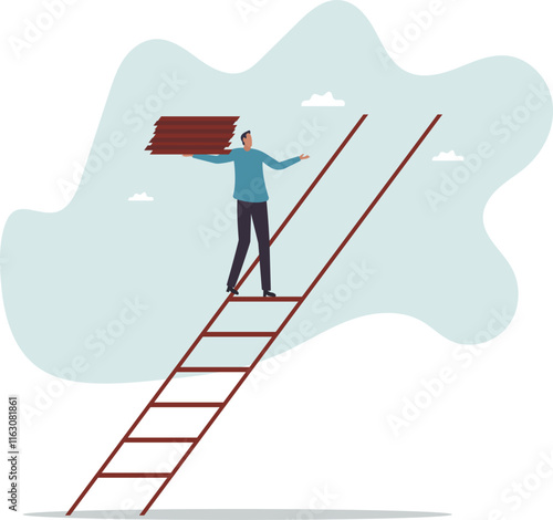 Build ladder of success, develop stair to improve opportunity, career path or job achievement, growth step to progress overcome challenge.business concept.flat character.