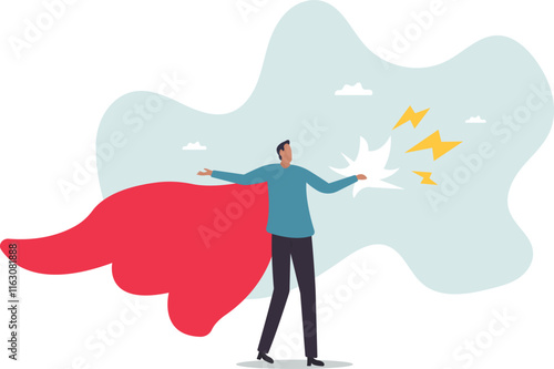 Superhero businessman with superpower to win business success, strength or power to control and finish work, confidence great responsibility,business concept.flat character.