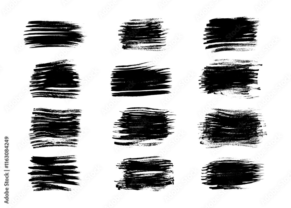 Set of black hand drawn brush strokes Set of black hand drawn brush strokes