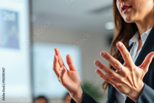 Wallpaper Mural Close-Up of Businesswoman Presenting in a Modern Conference Room Torontodigital.ca