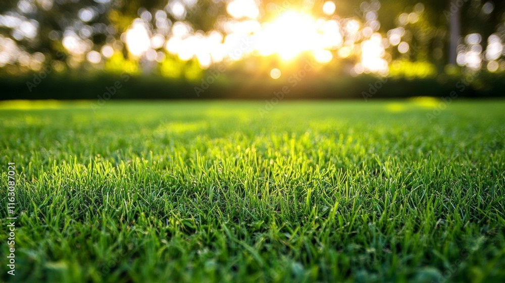 Lush Green Grass Illuminated By Sunset Sunlight Lush Green Grass Illuminated By Sunset Sunlight