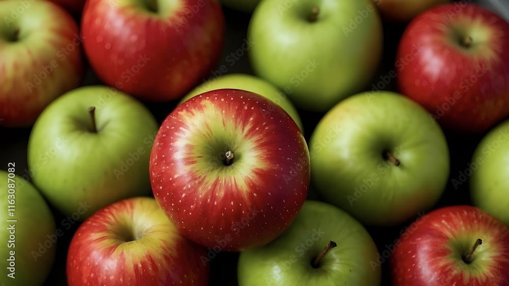 A pile of fresh red and green apples A pile of fresh red and green apples