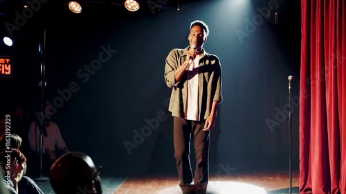 Comedian Performing Stand-Up Comedy Scene on Stage Footage