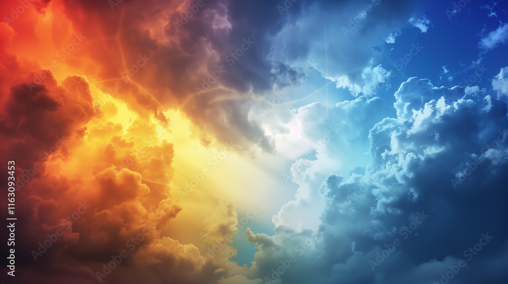 Stunning Artistic Illustration of Dramatic Red and Blue Clouds in the Sky, Perfect for Weather and Nature Themes