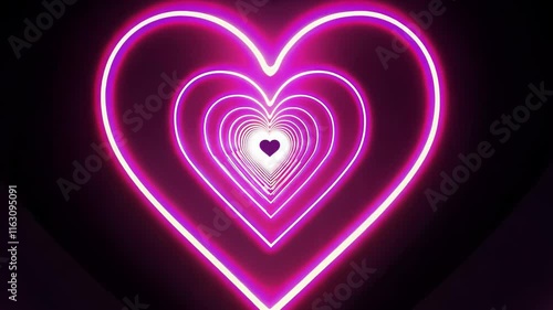 Glowing Neon Heart with Pink Light, Energetic and Romantic Visual for Love and Celebration Themes, Vibrant and Pulsating Effect.