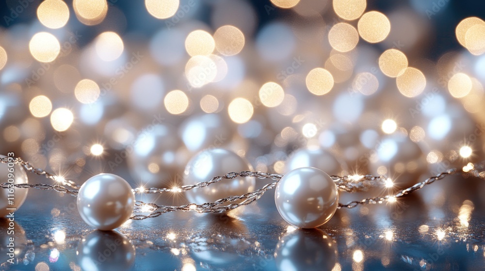 Sparkling pearls and lights on reflective surface. Sparkling pearls and lights on reflective surface.
