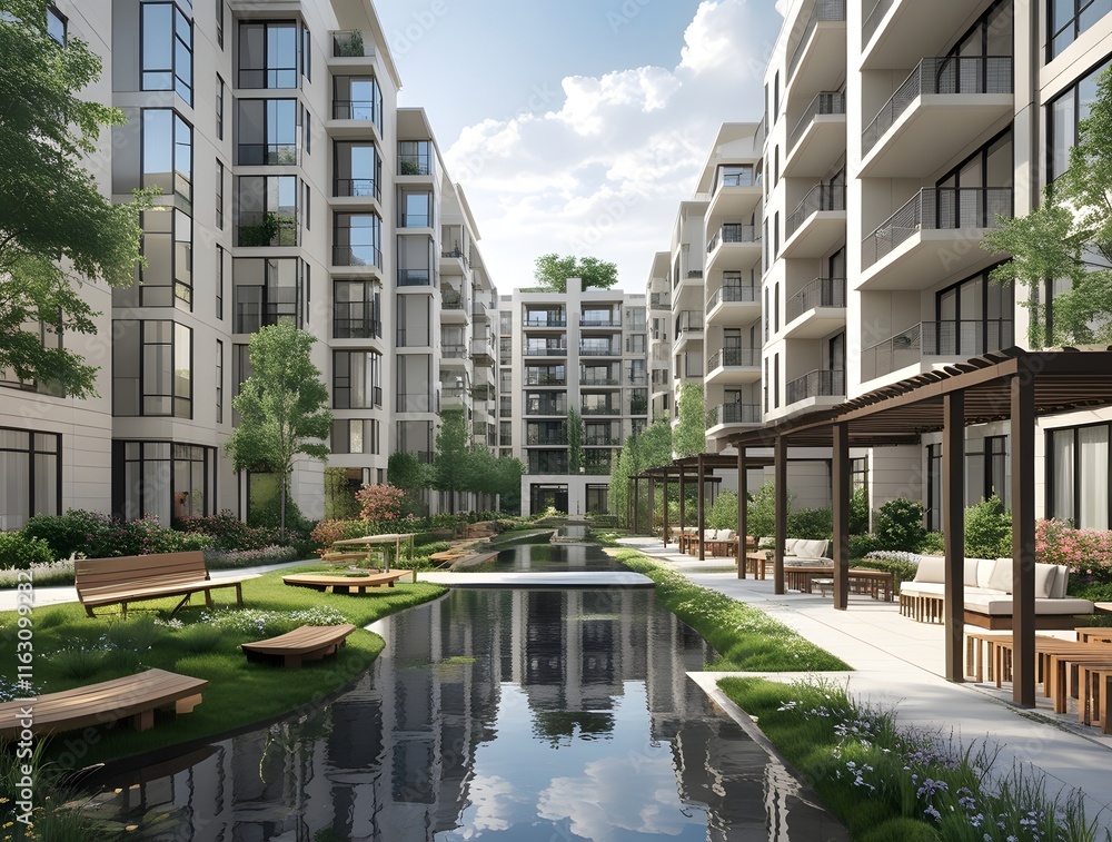 view of tall residential buildings with pool view of tall residential buildings with pool