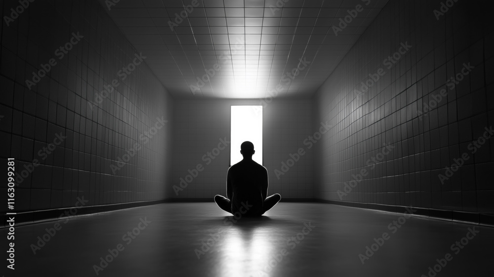 Solitude in a dimly lit corridor during quiet reflection Solitude in a dimly lit corridor during quiet reflection