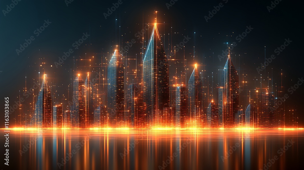 Fototapeta premium Futuristic Cityscape Illuminated by Vibrant Orange Lights