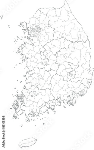 High resolution Korea map administrative districts vector