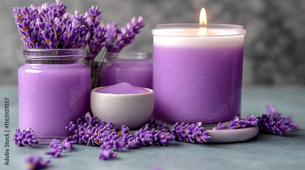 Lavender Scented Candles and Cream Jars Lavender Scented Candles and Cream Jars