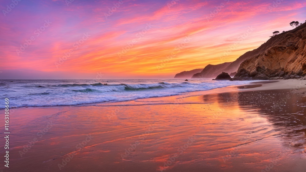 Beautiful beach at sunset, waves softly crashing on shore, rich hues illuminating the sky, ideal for inspiring relaxation and wanderlust, perfect for travel-themed projects and nature lovers. Beautiful beach at sunset, waves softly crashing on shore, rich hues illuminating the sky, ideal for inspiring relaxation and wanderlust, perfect for travel-themed projects and nature lovers.