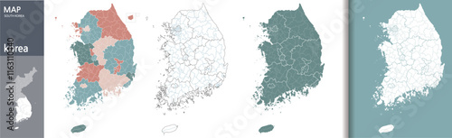 High resolution Korea map administrative districts vector