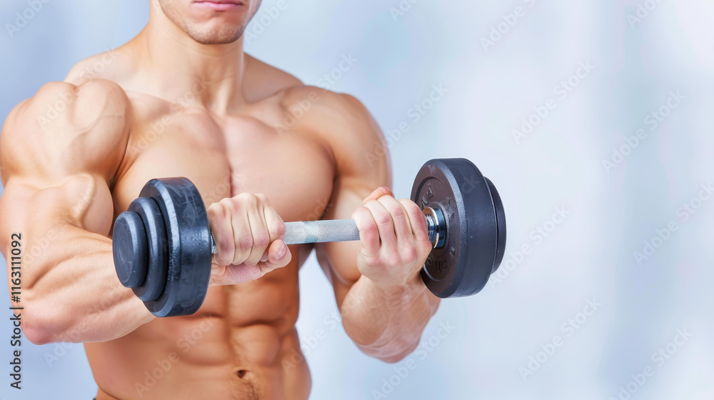 Witness a fit, strong man mastering dumbbell workouts, showcasing muscle and sheer dedication to bodybuilding. Witness a fit, strong man mastering dumbbell workouts, showcasing muscle and sheer dedication to bodybuilding.
