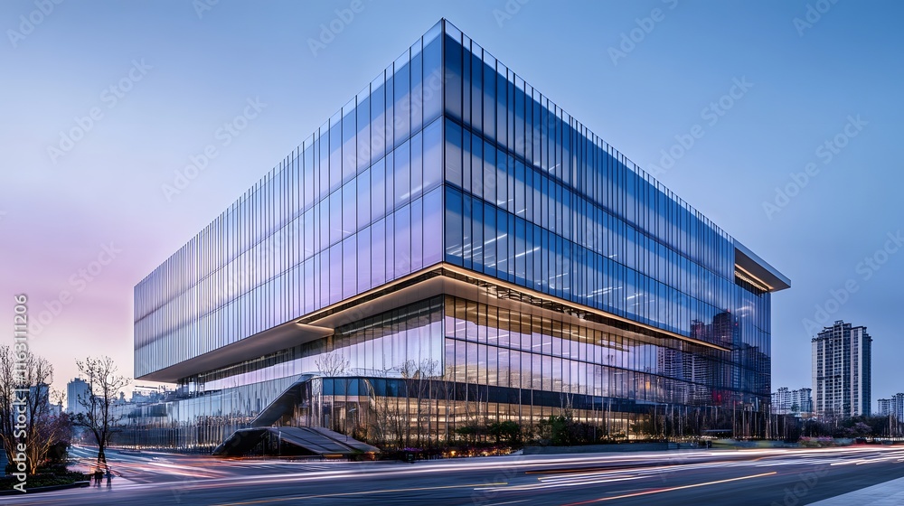 Modern Glass Building at Dusk Cityscape Modern Glass Building at Dusk Cityscape