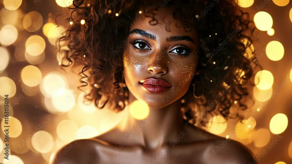A glamorous portrait of a woman adorned with shimmering glitter. A glamorous portrait of a woman adorned with shimmering glitter.