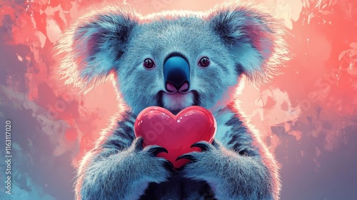 Koala Bear Holding a Red Heart Lovingly photo