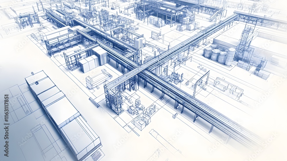 Blueprint Design Shows Industrial Plant Layout Blueprint Design Shows Industrial Plant Layout