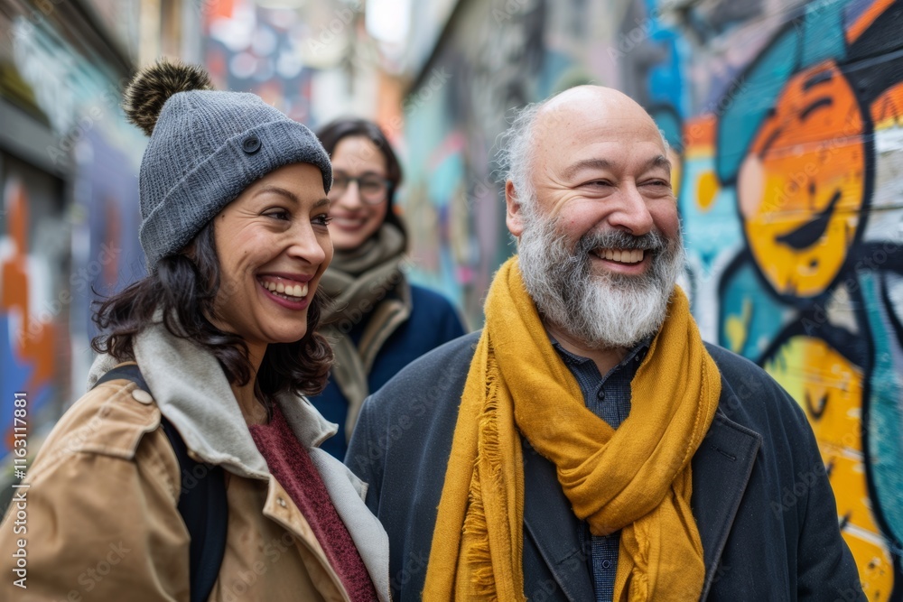 Portrait of a smiling senior couple in front of graffiti wall. Portrait of a smiling senior couple in front of graffiti wall.