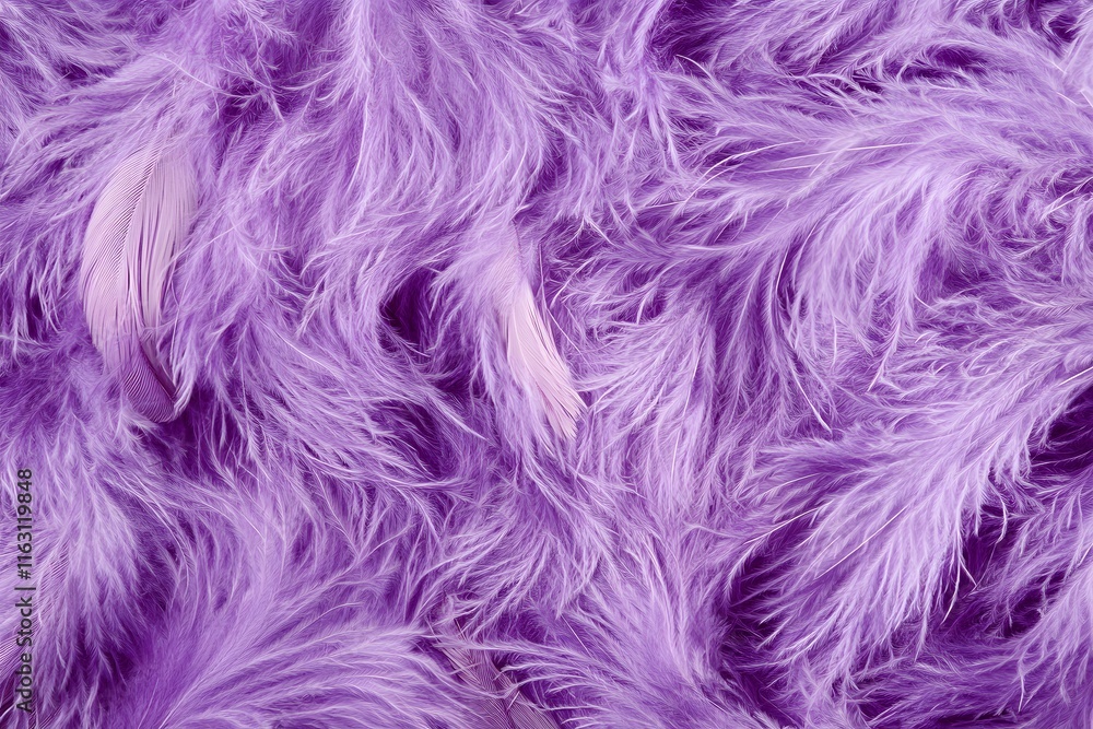 A close-up view of soft, fluffy purple fabric resembling fur or feathers. A close-up view of soft, fluffy purple fabric resembling fur or feathers.