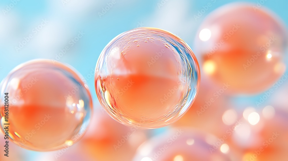 Abstract image of translucent orange spheres against a blue background Abstract image of translucent orange spheres against a blue background