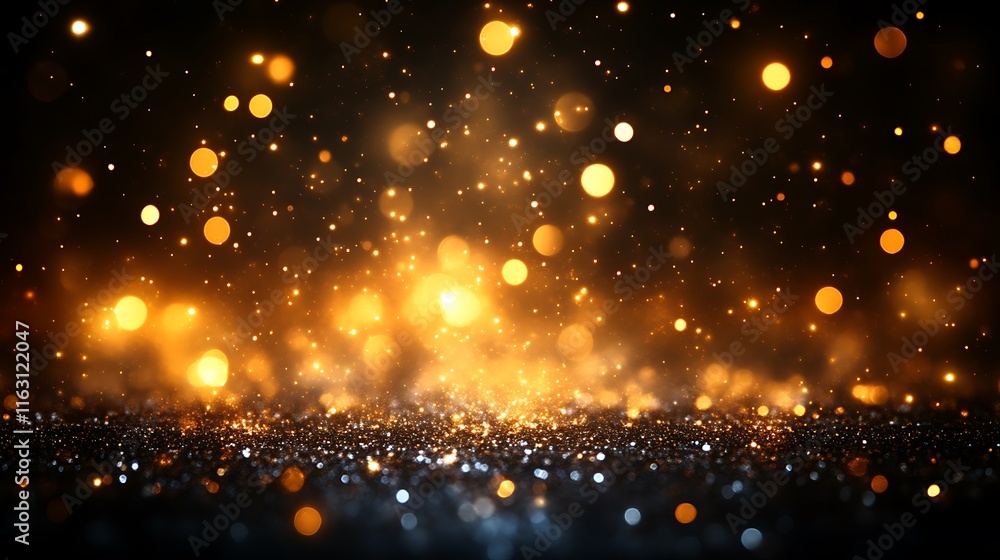 Fototapeta premium Golden Lights Sparkle On Dark Glitter Background