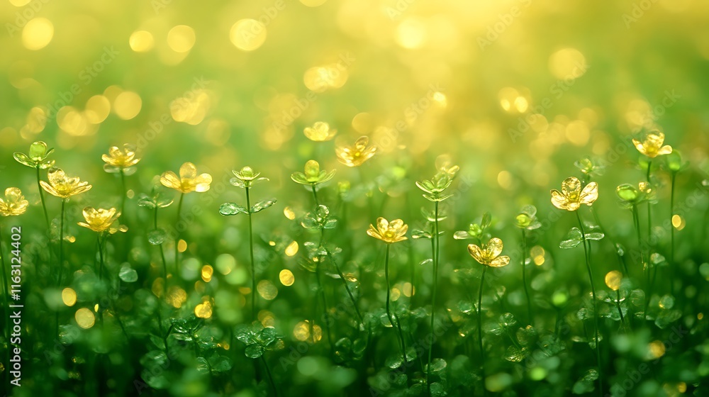 Golden Flowers in a Lush Green Meadow Golden Flowers in a Lush Green Meadow