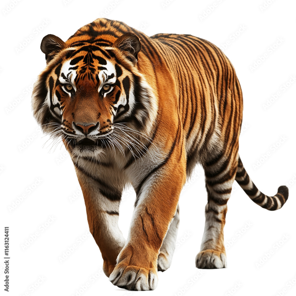 Obraz premium Tiger is walking on transparent background.