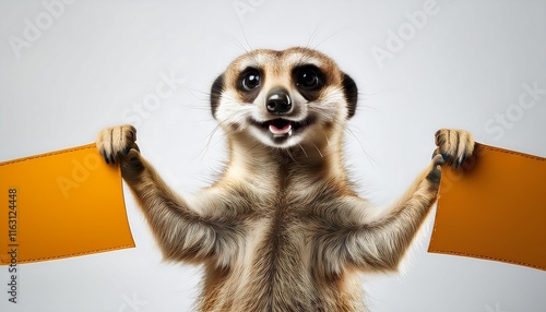 Vibrant Meerkat Cheering with a Banner in Studio Lighting photo