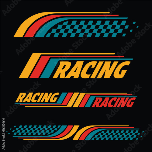 Racing colourful flag decals set