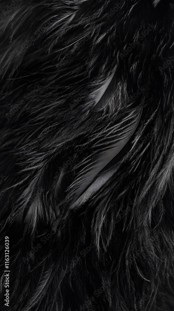A close-up view of dark, textured fur showcasing soft, flowing strands. A close-up view of dark, textured fur showcasing soft, flowing strands.