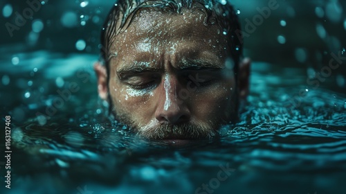 Submerged Serenity A Man's Face Emerges from the Depths