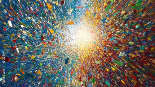 A vibrant explosion of colors resembling confetti or particles radiating outward.