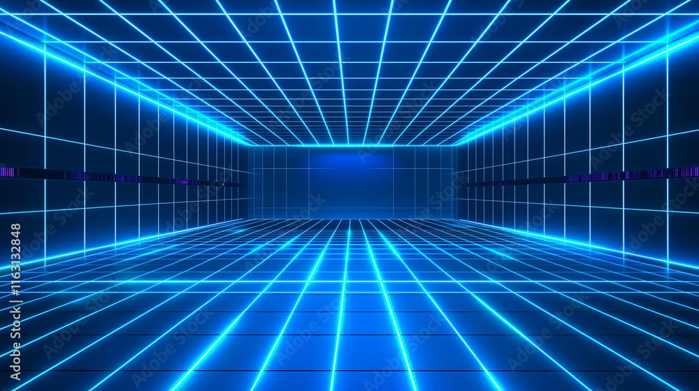 A glowing grid of neon blue lines extending into the distance, offering a clean and minimalist tech backdrop for futuristic design projects and presentations. A glowing grid of neon blue lines extending into the distance, offering a clean and minimalist tech backdrop for futuristic design projects and presentations.