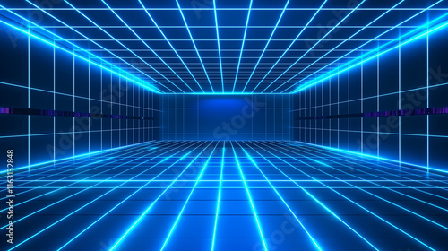 Wallpaper Mural A glowing grid of neon blue lines extending into the distance, offering a clean and minimalist tech backdrop for futuristic design projects and presentations. Torontodigital.ca