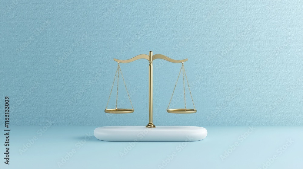 A golden balance scale on a light blue background symbolizes justice, fairness, and legal principles in a minimalist design. A golden balance scale on a light blue background symbolizes justice, fairness, and legal principles in a minimalist design.