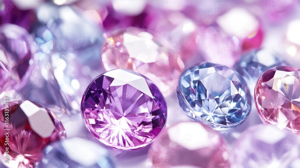 A close-up of colorful, sparkling gemstones in various shades and cuts. A close-up of colorful, sparkling gemstones in various shades and cuts.