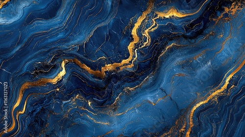 Abstract Blue and Gold Marble Texture with Fluid Patterns and Vibrant Colors for Modern Artistic Backgrounds and Creative Design Projects