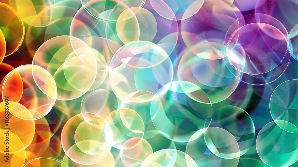 A vibrant abstract design featuring colorful, overlapping bubbles and light effects. A vibrant abstract design featuring colorful, overlapping bubbles and light effects.