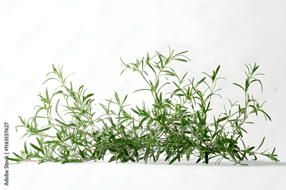 Fototapeta premium Rosemary Sprig: Fresh Herb, Green Leaves, Aromatic Plant, Culinary Herb, Fragrant Leaves, Kitchen Herb, Herbal Remedy, Garden Plant, Potted Herb, Natural Fragrance