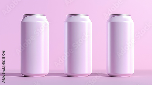 A sleek pink-toned mockup of three beverage cans, showcasing a clean design with glossy reflections, ideal for highlighting premium drink branding concepts. photo